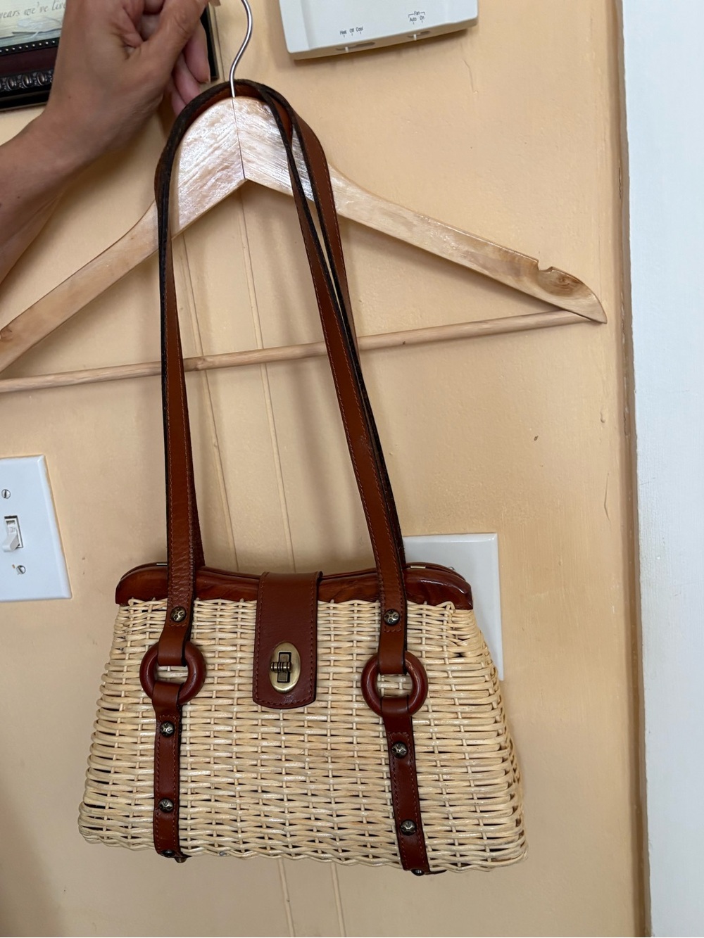 Patricia Nash Woven Straw Tote Bag with Brown Trim - Women Bags
